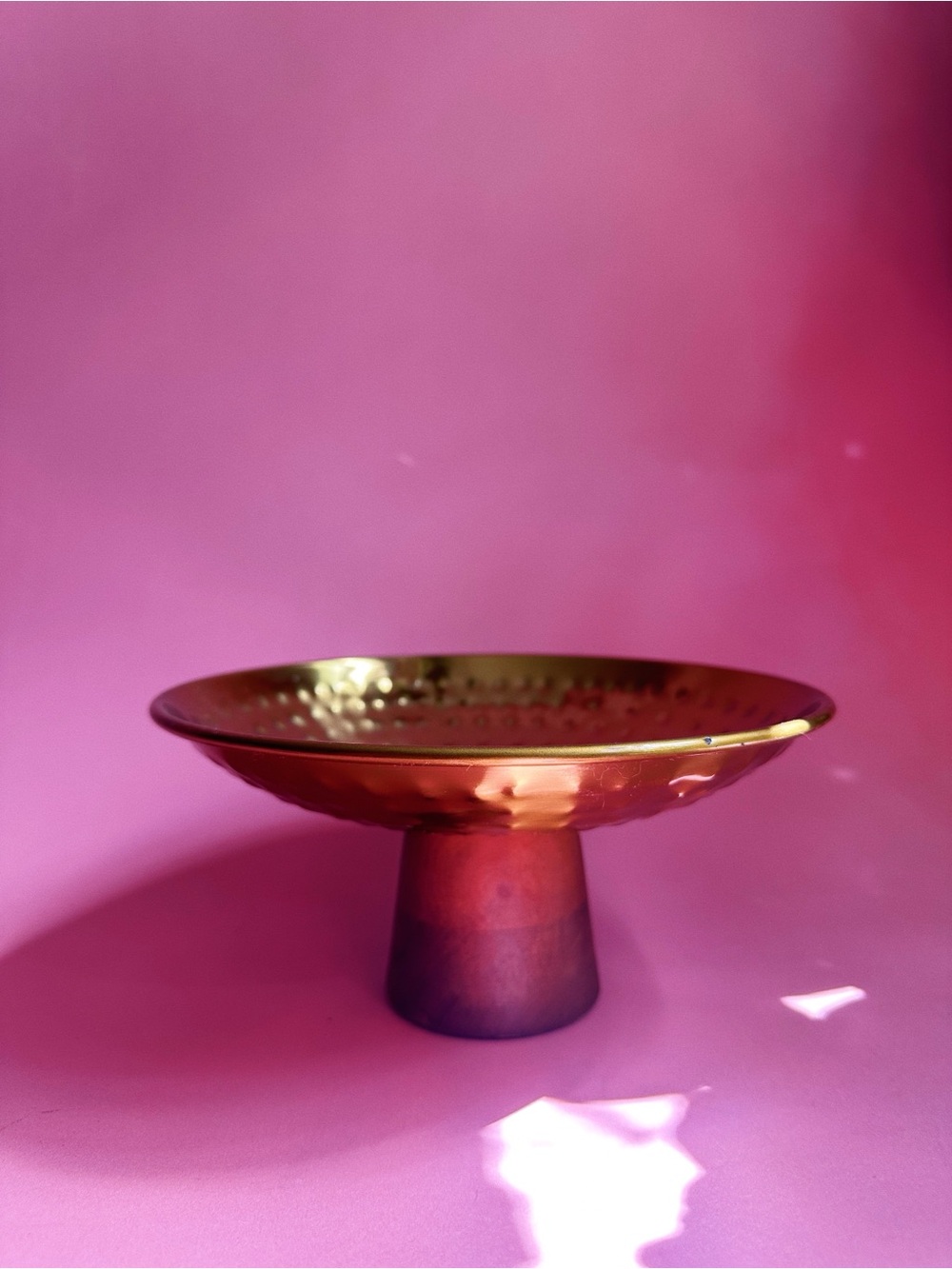 Gold Hammered Brass Pedestal Serving Dish - Decorative Home Dining Centerpiece